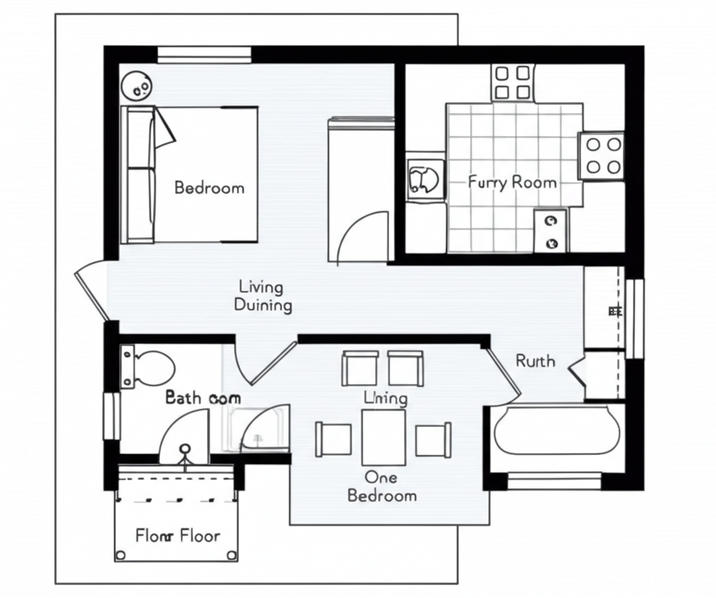 Floor plan for The Compact One Bedroom